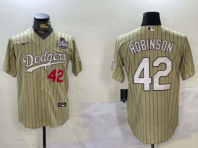Men Los Angeles Dodgers 42 Robinson Green Stripe Game 2024 Nike MLB Jersey style 3